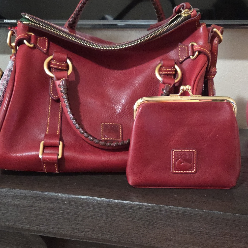 Dooney & Bourke Bordeaux Wine Red Florentine Satchel with Kisslock Coin Purse